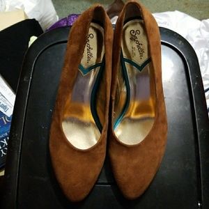Brown suede high heel pumps, never worn.
